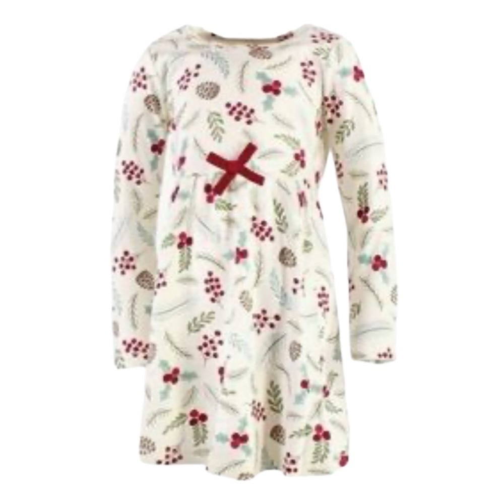 TOUCHED BY NATURE Organic Cotton Dress in Festive Winterberry & Pinecones Print